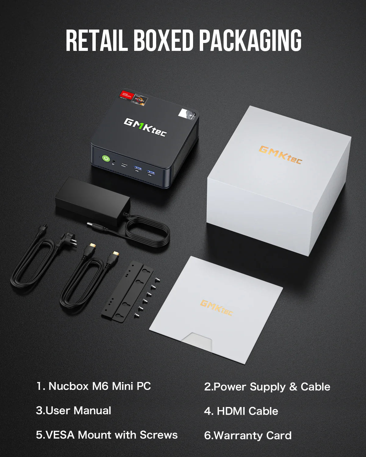 GMKtec M6 Mini PC – AMD R5 6600H 6-Core, 16GB DDR5, 512GB PCIe SSD, WiFi 6, BT5.2 Desktop Computer