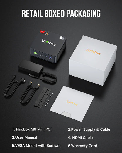 GMKtec M6 Mini PC – AMD R5 6600H 6-Core, 16GB DDR5, 512GB PCIe SSD, WiFi 6, BT5.2 Desktop Computer