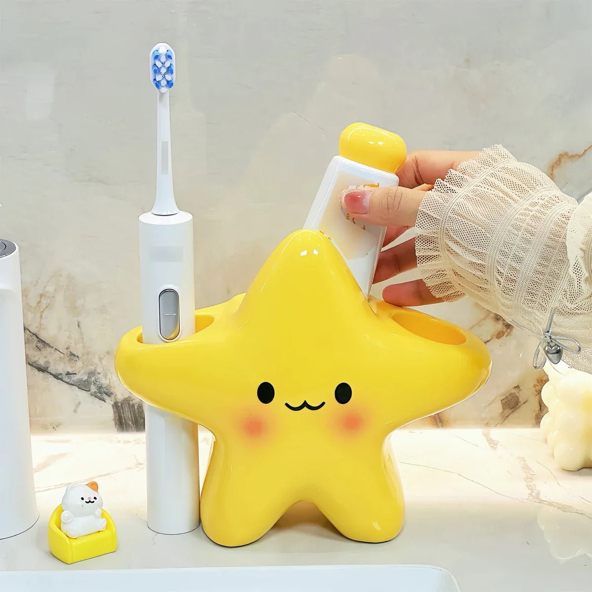 Star-Shaped Toothbrush Holder - Cute Freestanding Bathroom Organizer for Toothbrush & Toothpaste