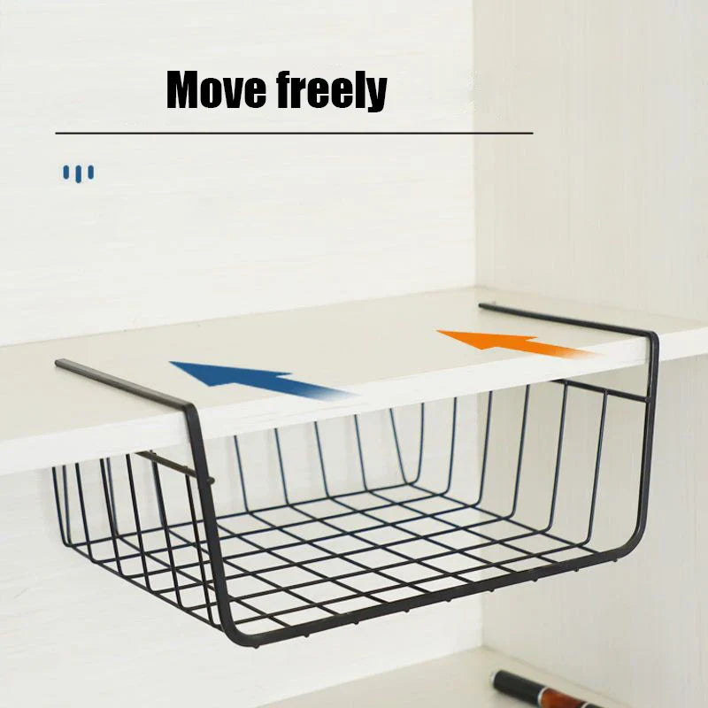 Multipurpose Hanging Closet Storage Basket — Metal Organizer for Kitchen Cabinets, Desks, and Home Use