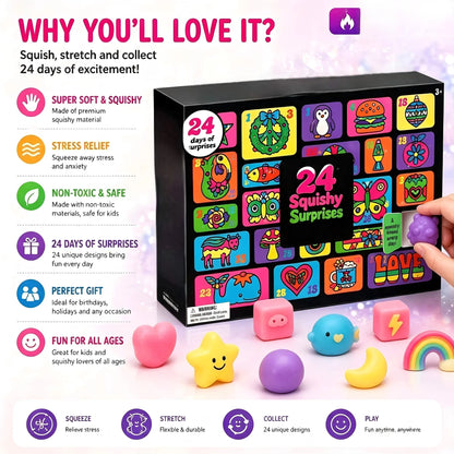 24PCS Squishy Fidget Advent Calendar - Cute Slow-Rebound Anxiety Relief Mystery Gift Box