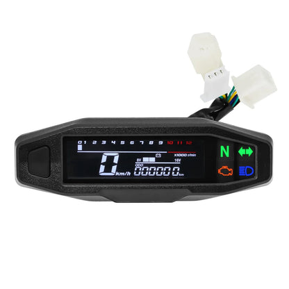 AD Universal Motorcycle Digital Speedometer – LED Tachometer Dashboard Instrument Panel with LCD Display & Y Bracket