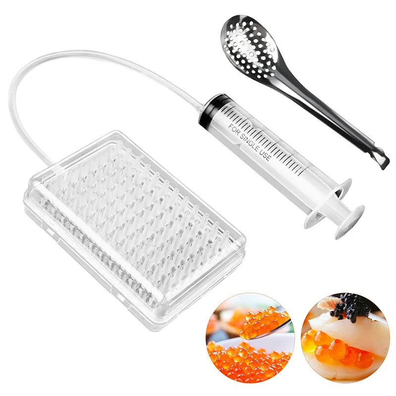 Caviar Maker Box – 96-Hole Spherification Dropper Molecular Gastronomy Kit with Spoon, Syringe, and Roe Sauce Dispenser