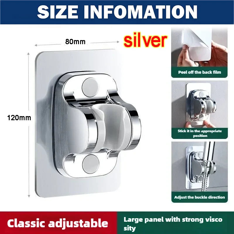 360° Adjustable Shower Head Support – Suction Cup Holder with Plating for Bathroom Wall Mount and Shower Rail