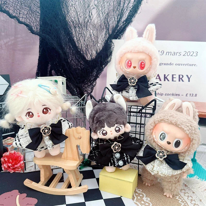 Labubu Doll Accessories — 17cm Luxury Woolen Shawl Suit & Skirt Set with Messenger Bag & Loafers