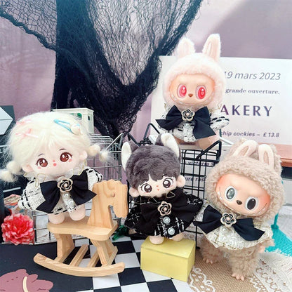 Labubu Doll Accessories — 17cm Luxury Woolen Shawl Suit & Skirt Set with Messenger Bag & Loafers