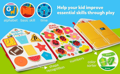 Montessori Toddler Busy Board – Dinosaur Dress-Up Sensory Toy for Learning Life Skills & Travel Backpack