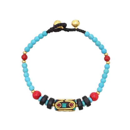 Gypsy Boho Tibetan Turquoise Bracelet for Women & Men – Vintage Elastic Ethnic Bangle Jewelry