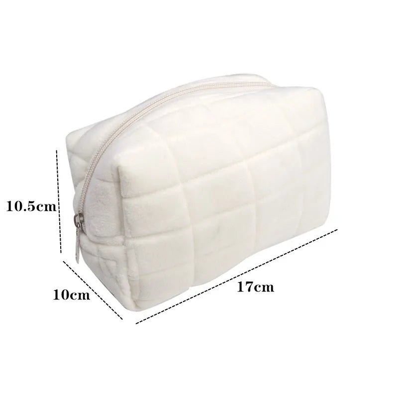 Solid Fur Cosmetic Storage Bag – Large Women’s Zipper Makeup Organizer Handbag, Stationery & Travel Toiletry Case