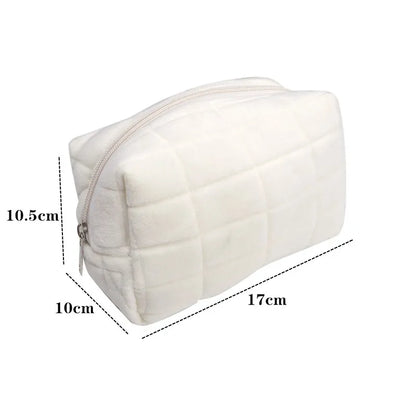 Solid Fur Cosmetic Storage Bag – Large Women’s Zipper Makeup Organizer Handbag, Stationery & Travel Toiletry Case