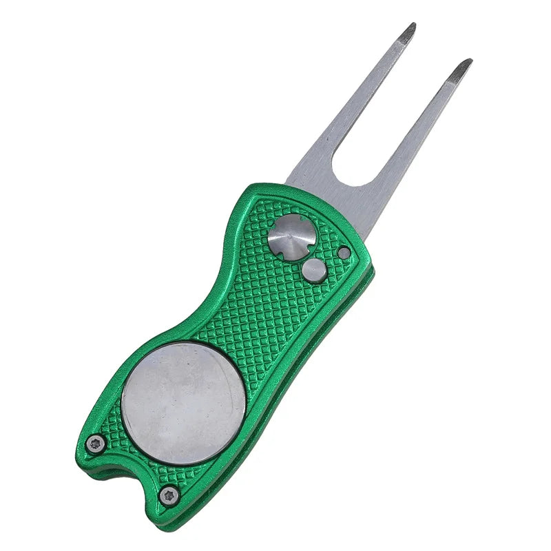 Foldable Golf Divot Repair Tool — Golf Ball Pitch Groove Cleaner & Putting Green Training Aid Accessory
