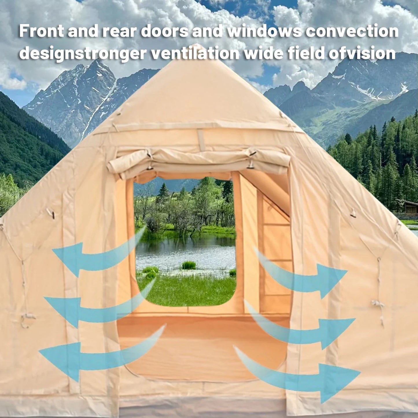 Inflatable Camping Tent for 4-8 People – Portable Water-Resistant Four-Season Tent with Windows