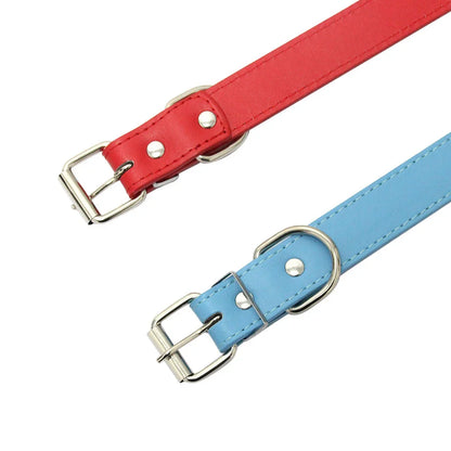 Solid Color Leather Dog Collar – Adjustable Cat Necklace & Puppy Neck Strap, Suitable for Medium & Small Dogs, Pet Supplies XS-XL