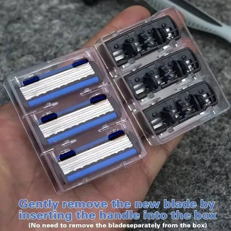 Men’s Manual Safety Razor – 6-Layer Stainless Steel Hair Removal Knife with Replaceable Heads and Razor Tools