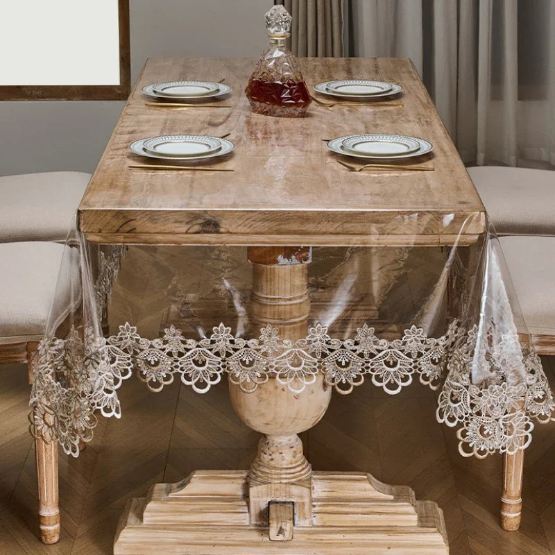 Soft Glass Texture Tablecloth – Modern Luxury Clear PVC Desk Mat, Waterproof, Oil-Proof & Heat-Resistant Home Decoration