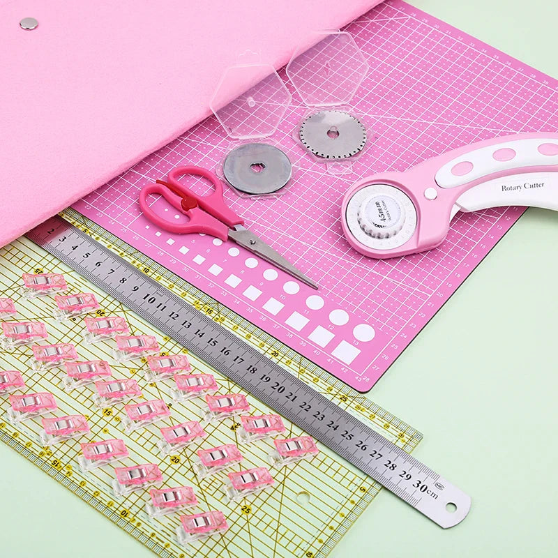 KRABALL Professional Rotary Cutter Kit: Fabric Cutting Tool with A3 Mat, Blades, Sewing Clips, Scissors - Patchwork Sewing Accessories