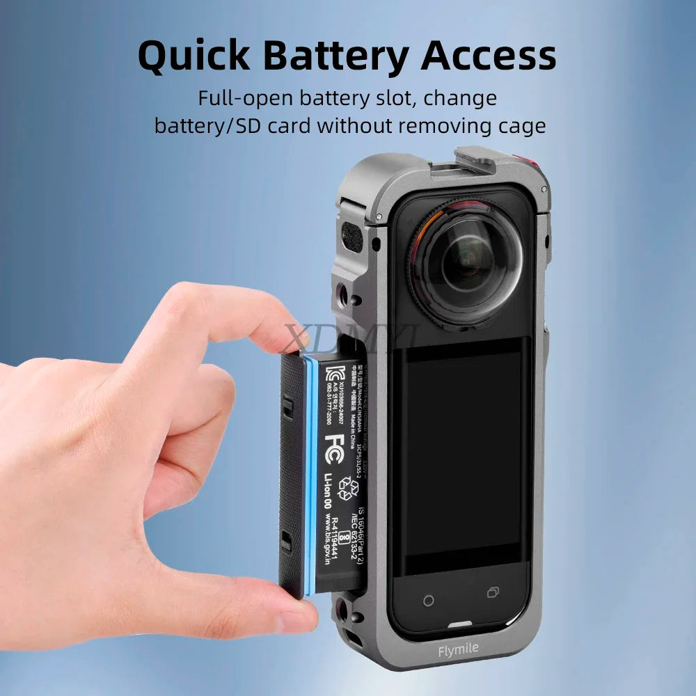 Aluminum Alloy Protective Cage for Insta360 X5 – Camera Frame with Silicone Lens Cover & 1/4" Cold Shoe