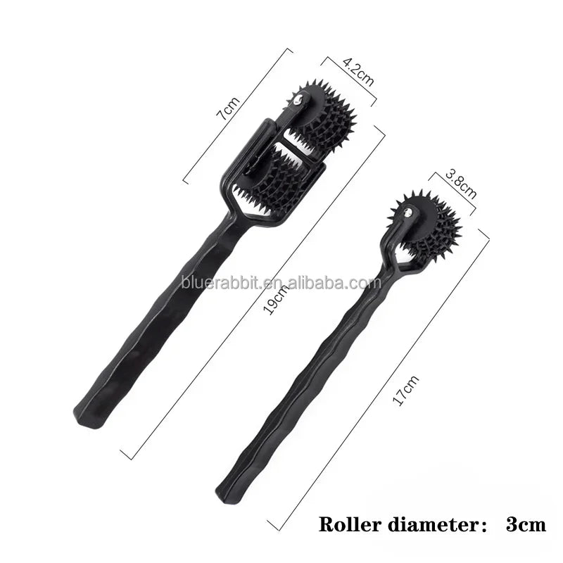 BDSM Mini Wartenberg Pinwheel — Sensation Fetish Spiked Metal Wheel with Sheath, Three-Wheel Design