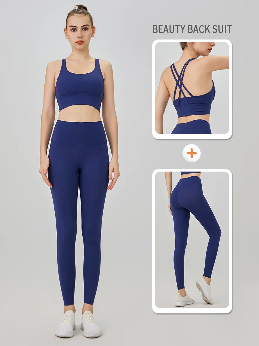 2-Piece Women’s Yoga Tracksuit – Pilates Fitness Set with Push-Up Sports Bra & Leggings for Gym Workout