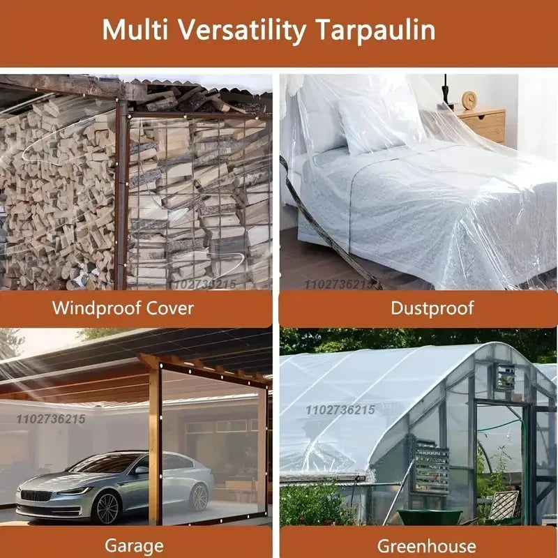 Clear Waterproof Tarpaulin with Grommets – Transparent Poly Tarp Rainproof Garden Plant Cover & Insulated Shed Cloth