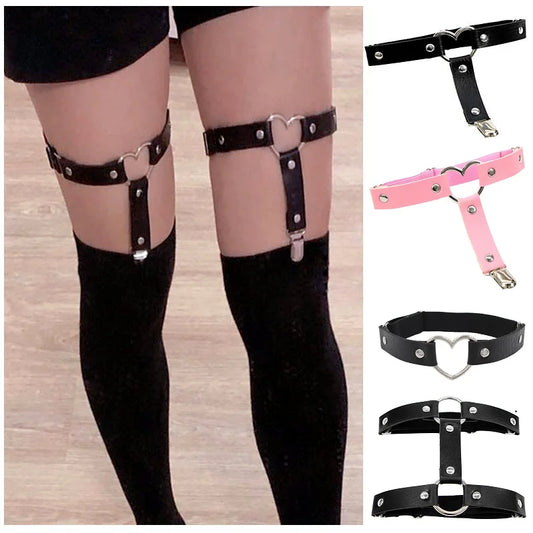 Sexy Leather Thigh Garter Belt – PU Punk Elastic Harness Leg Strap for Women & Girls