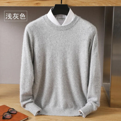 Men's Pure Mink Cashmere Sweater - O-Neck Long Sleeve Knit Pullover Autumn Winter Luxury Top