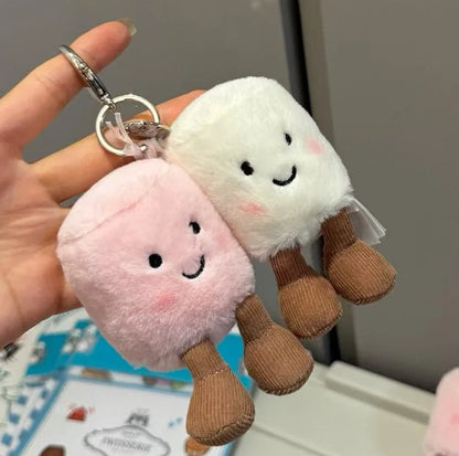 Hot Fun Marshmallow Keychain – Cute Two-Tone Cotton Candy Soft Bag Pendant, Doll Accessory for Xmas Gifts