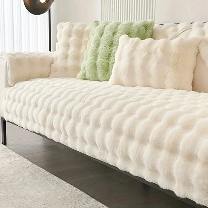 Thick Rabbit Fur Plush Sofa Slipcover - Non-Slip Soft Couch Cushion Cover for Modern Living Room Home Decor