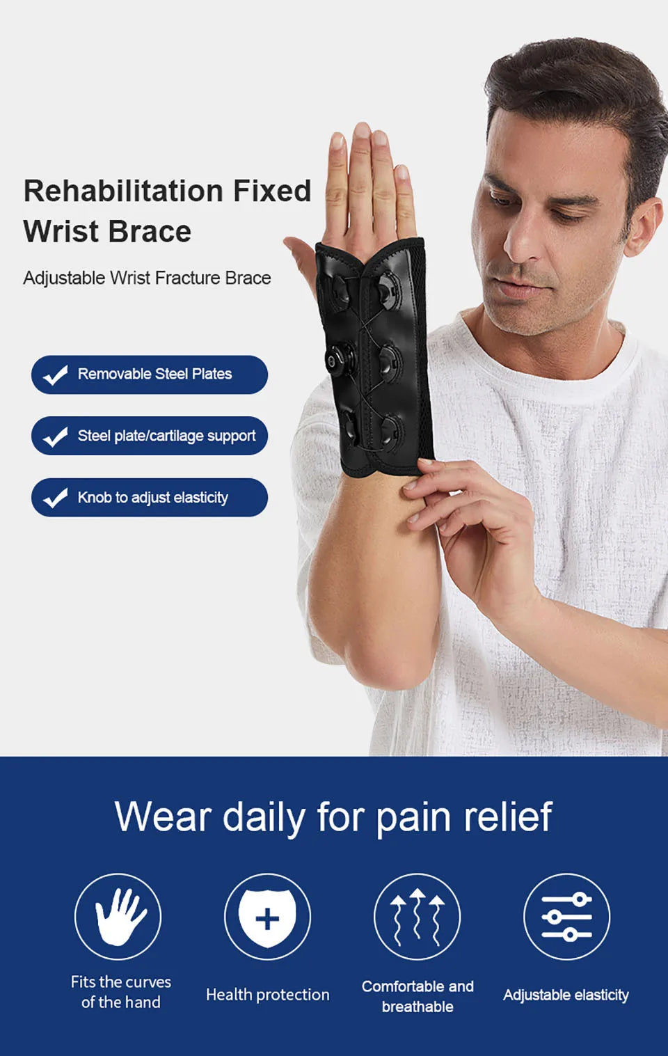 GOBYGO Knob Wrist Guard — Adjustable Tendon Sheath Brace with Removable Steel Plate for Comfort, Fixation & Compression Protection