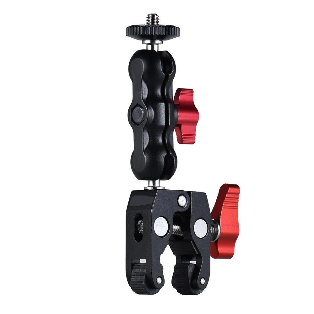 Super Clamp Camera Mount with 360° Ballhead Magic Arm - Double Ball Head Adapter for DSLR, GoPro, LED Lights, & Phone