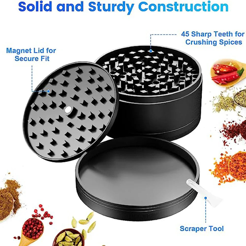 75mm (3") 4-Layer Zinc Alloy Herb Grinder — 4-Piece Large Spice & Smoking Crusher