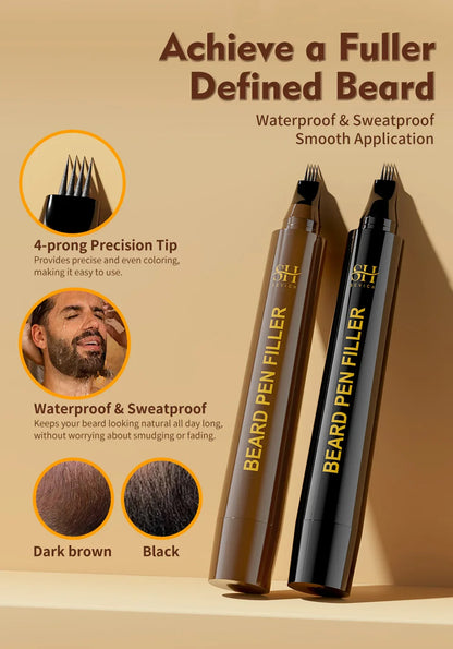 Waterproof Beard Filler Pen – Black Beard & Mustache Coloring Tool for Men, Hair Line Enhancer