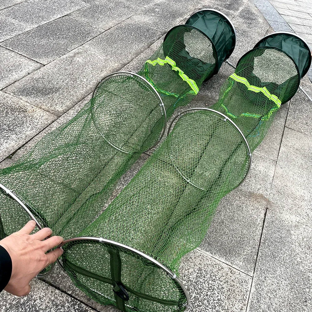 Folding Fishing Net 1.7m-3m – Large Shrimp, Carp & Crab Trap Creel for Surfcasting Accessories