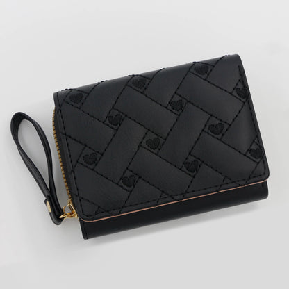 Women’s Mini Wallet - Embroidered Love Pattern Zipper Card Holder with Large Capacity