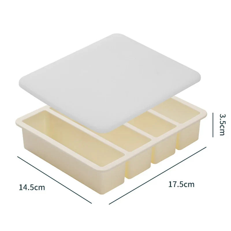 Extra Large Silicone Freezer Tray with Lid – Giant 4-Cube Food Storage Mold for Soup, Sauce & Meal Prep Ice Cubes Kitchen Container
