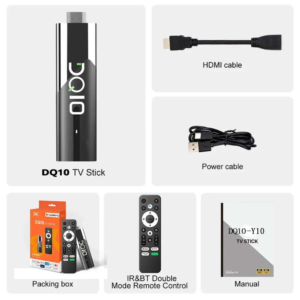 LEMFO DQ10 ATV Mini TV Stick – Android 13, 8K Video, 4K Wifi6, Voice Remote Smart TV Box