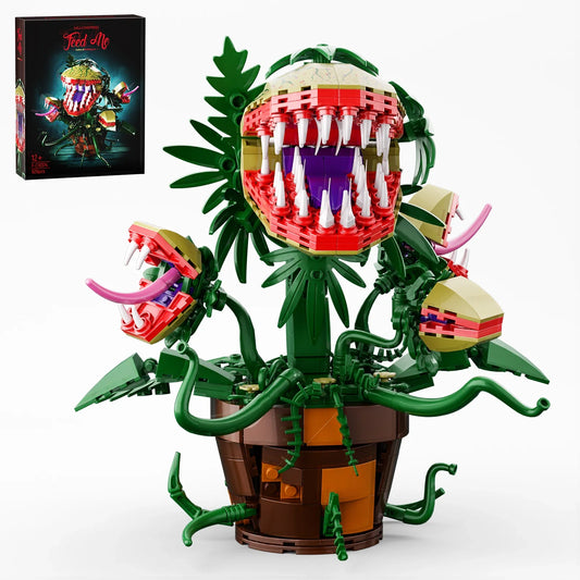Audrey II Piranha Plant Building Blocks – 4 Openable Mouths Horror Shop Cannibal Toy, Halloween Gift for Kids