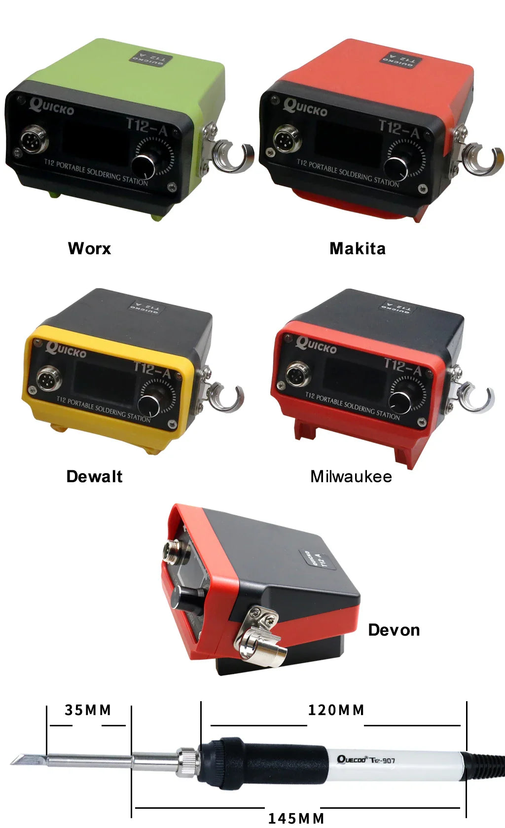 72W T12 Cordless Soldering Station – Compatible with Dewalt, Makita, Milwaukee, Worx 20V Max Li-ion Batteries, DIY Repair Tool