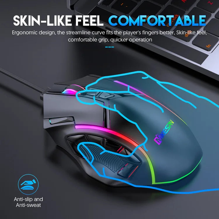12800DPI RGB Gaming Mouse – Free Weight Macro with 12 Programmable Keys, 6-Level RGB Light for PC, Mac, PUBG, Laptop