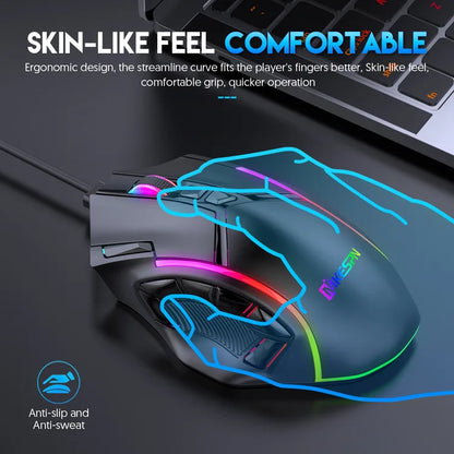 12800DPI RGB Gaming Mouse – Free Weight Macro with 12 Programmable Keys, 6-Level RGB Light for PC, Mac, PUBG, Laptop