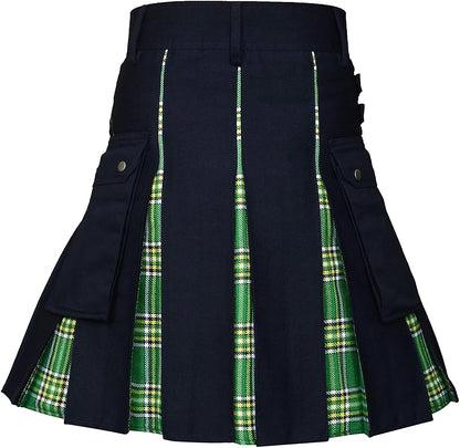 Men's Utility Hybrid Kilt - 100% Cotton Denim Tartan Style Box Pleated Traditional Kilt