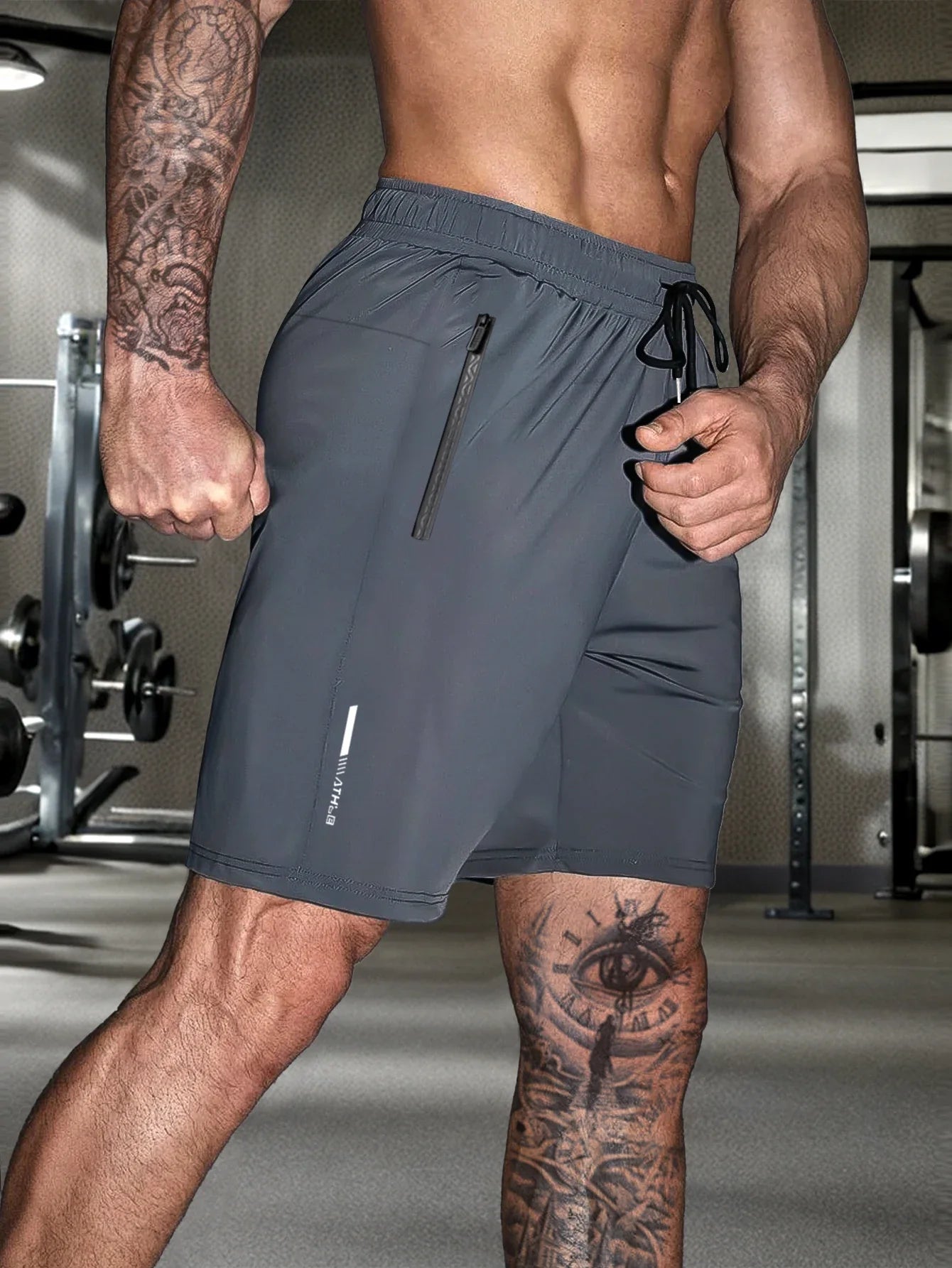 Men’s Solid Color Casual Shorts – Elastic Waist with Drawstring and Zipper Pockets, Loose Fit High Elasticity