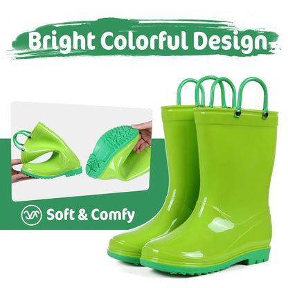 Shevalues Kids Waterproof Rain Boots – Non-Slip Toddler Boots with Easy-On Handles for Boys & Girls