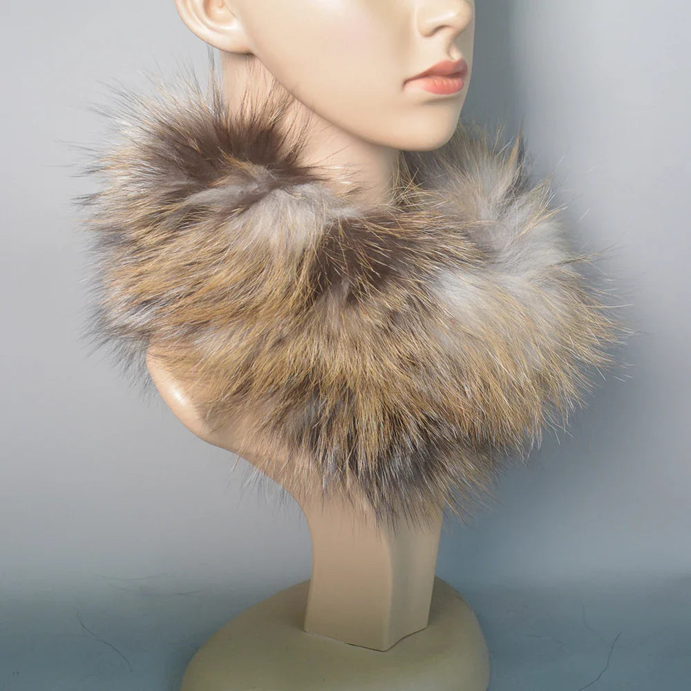 2025 Real Fox Fur Scarf and Headband – Luxury Winter Neck Warmer for Women, 100% Natural Fur, Elastic Ring Muffler