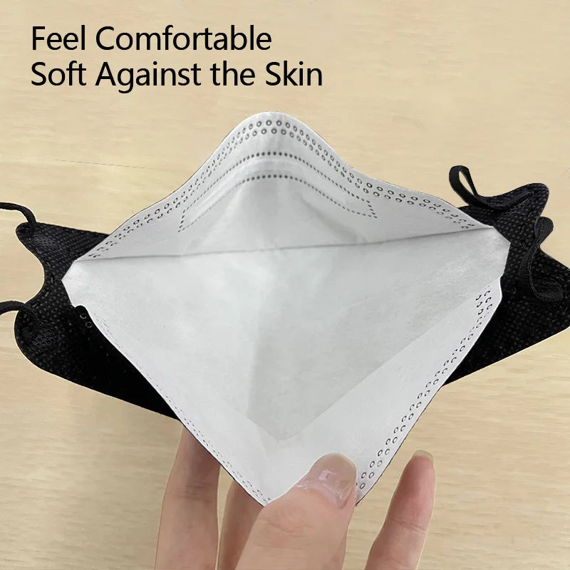 10-100PCS FFP2 Face Masks — CE Approved Disposable KN95 KF94 Black Fish Style Protective Masks