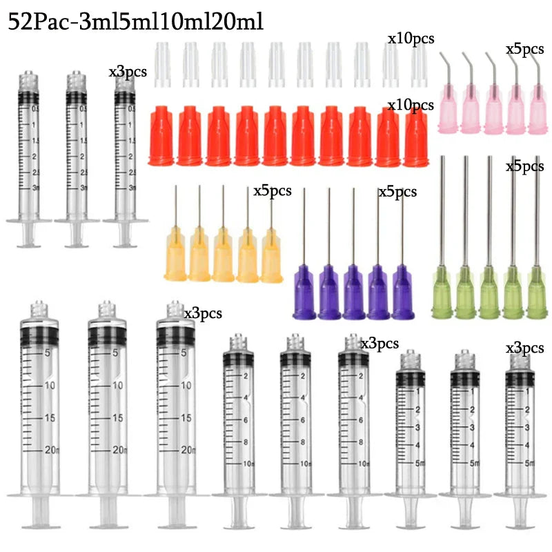 50-Pack Syringes with Blunt Tip Needles — 14G-23G with Caps for Refilling & Measuring Liquids