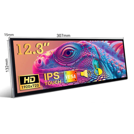 12.3-Inch Portable Touchscreen Monitor – IPS Secondary Display Bar with HDMI & Type-C, 1920x720 Resolution