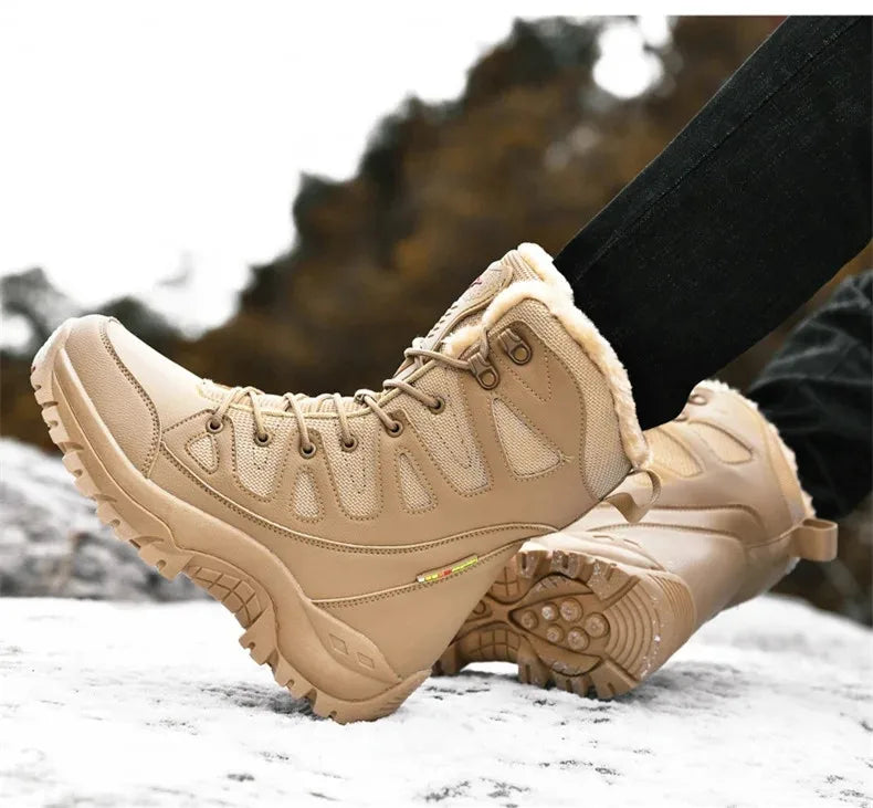 Men's Warm Plush Snow Boots - Lace Up Waterproof High Top, Anti-Slip Winter Boots for Casual & Work Wear