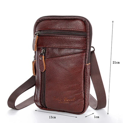 Leather Waist Bag for Men - Mobile Phone Bag with Belt, Outdoor Sport One Shoulder Small Bag, Business Crossbody Bag