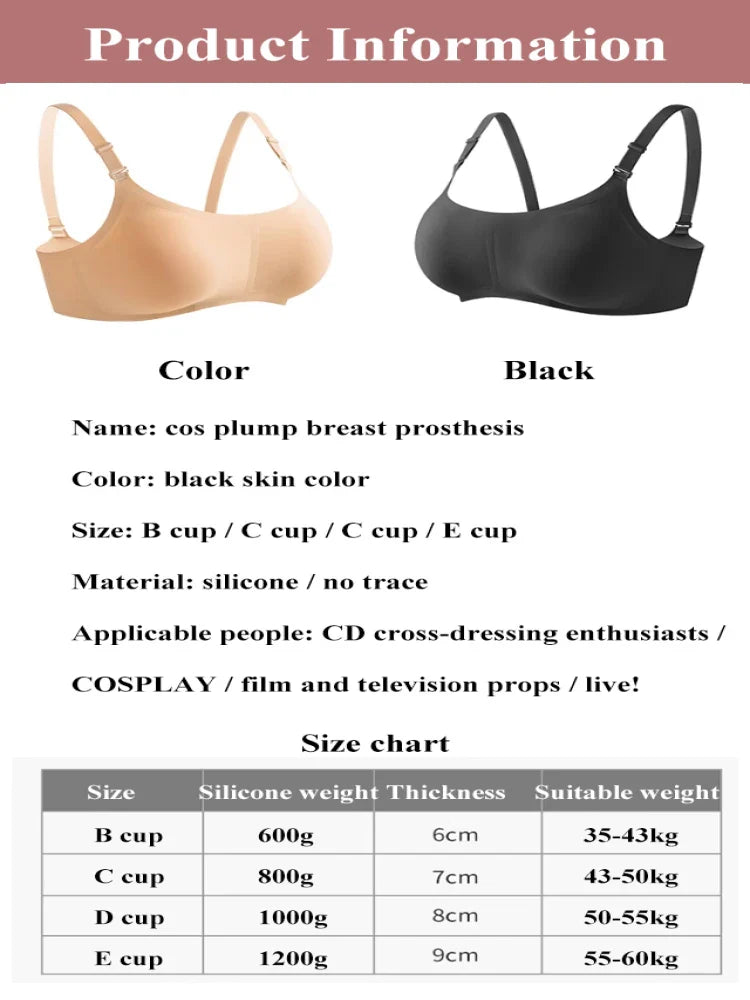 Female Anchor Fake Chest Bra – Women’s Silicone Prosthesis Underwear with Breast Pad, Sexy Oversized Lingerie for Cosplay